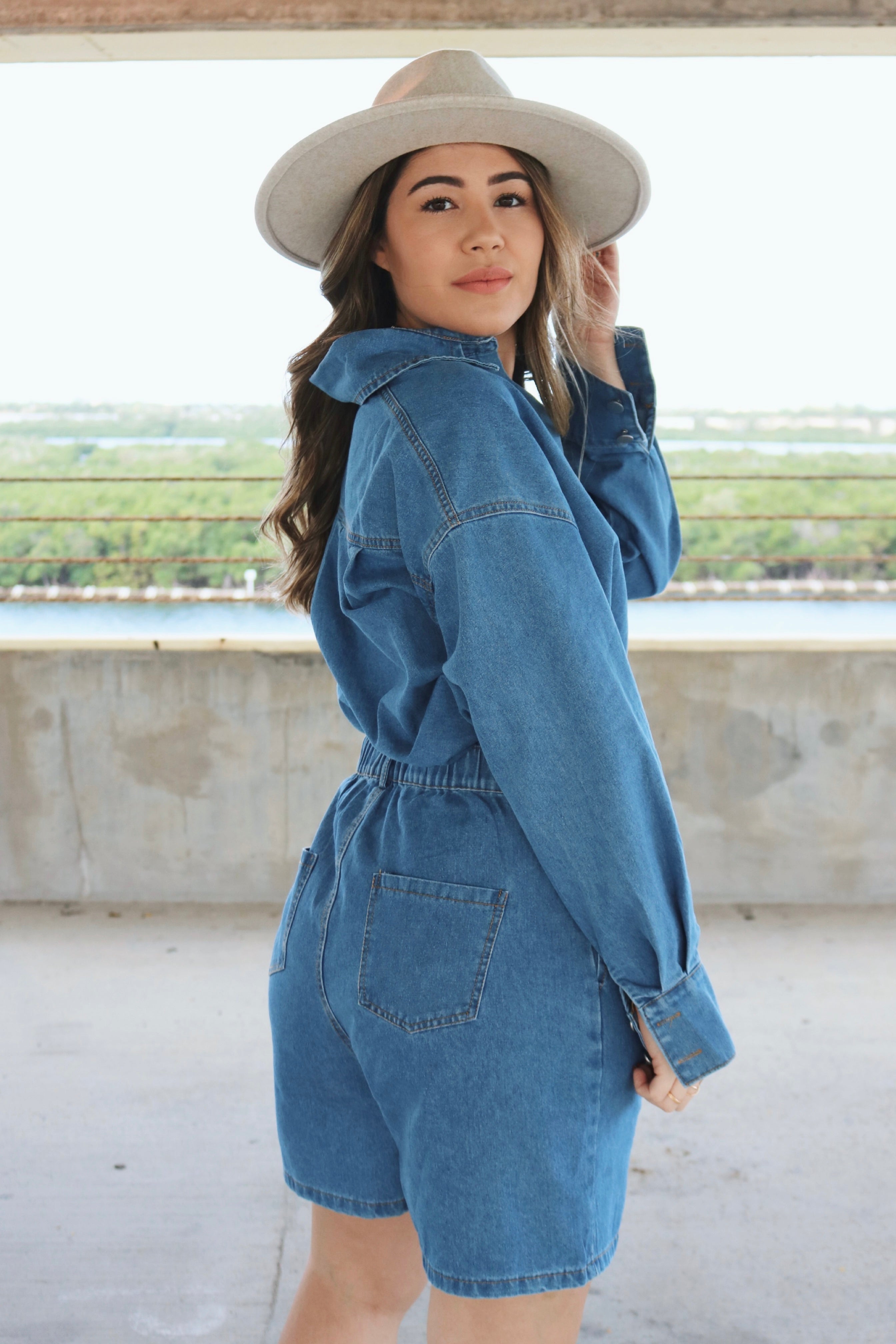 'Valeria' Cotton Button Down Blouse and High Waisted Short Set in Denim, Scarlette The Label Online Boutique for Women