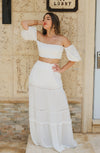 'Malia' Ruffled Vacation Maxi Skirt Set in White