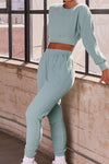 100% cotton luxury loungewear set in color dusty blue for Scarlette The Label, an online fashion boutique for women.