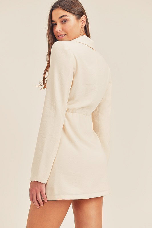 Cutout Collared Blazer Mini Dress in Cream. Scarlette The Label, an online fashion boutique and label for women.