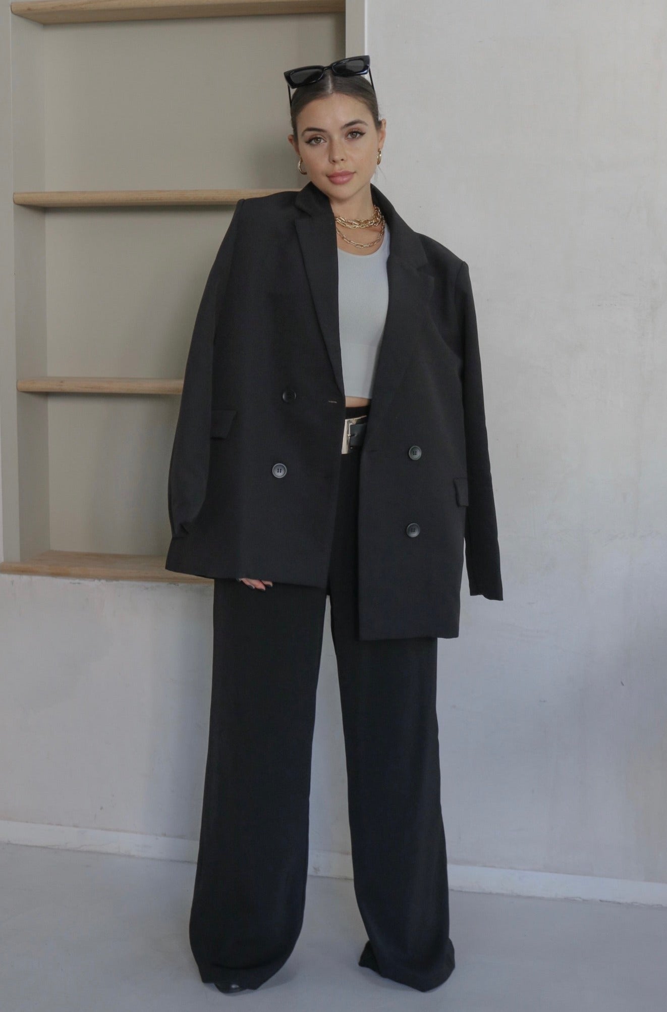 Woven Oversized Double Breasted Blazer in Black. Scarlette The Label, online fashion boutique for women.