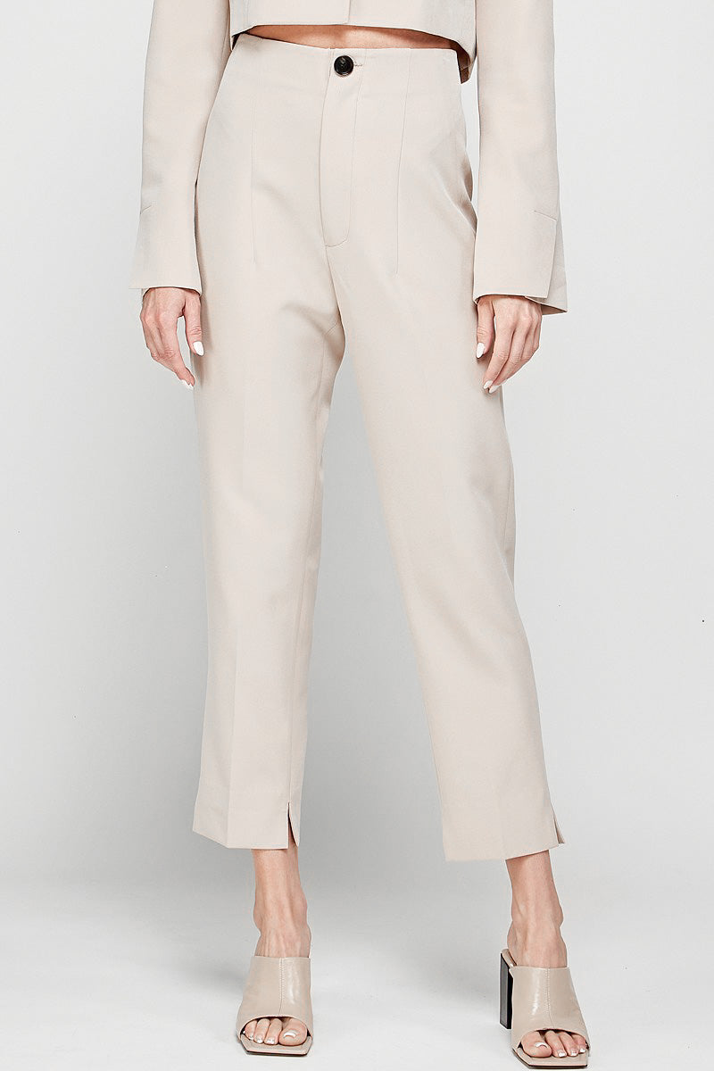 Single Breasted Cropped Blazer Pant Set in Beige. Scarlette The Label, an online fashion boutique and label for women.