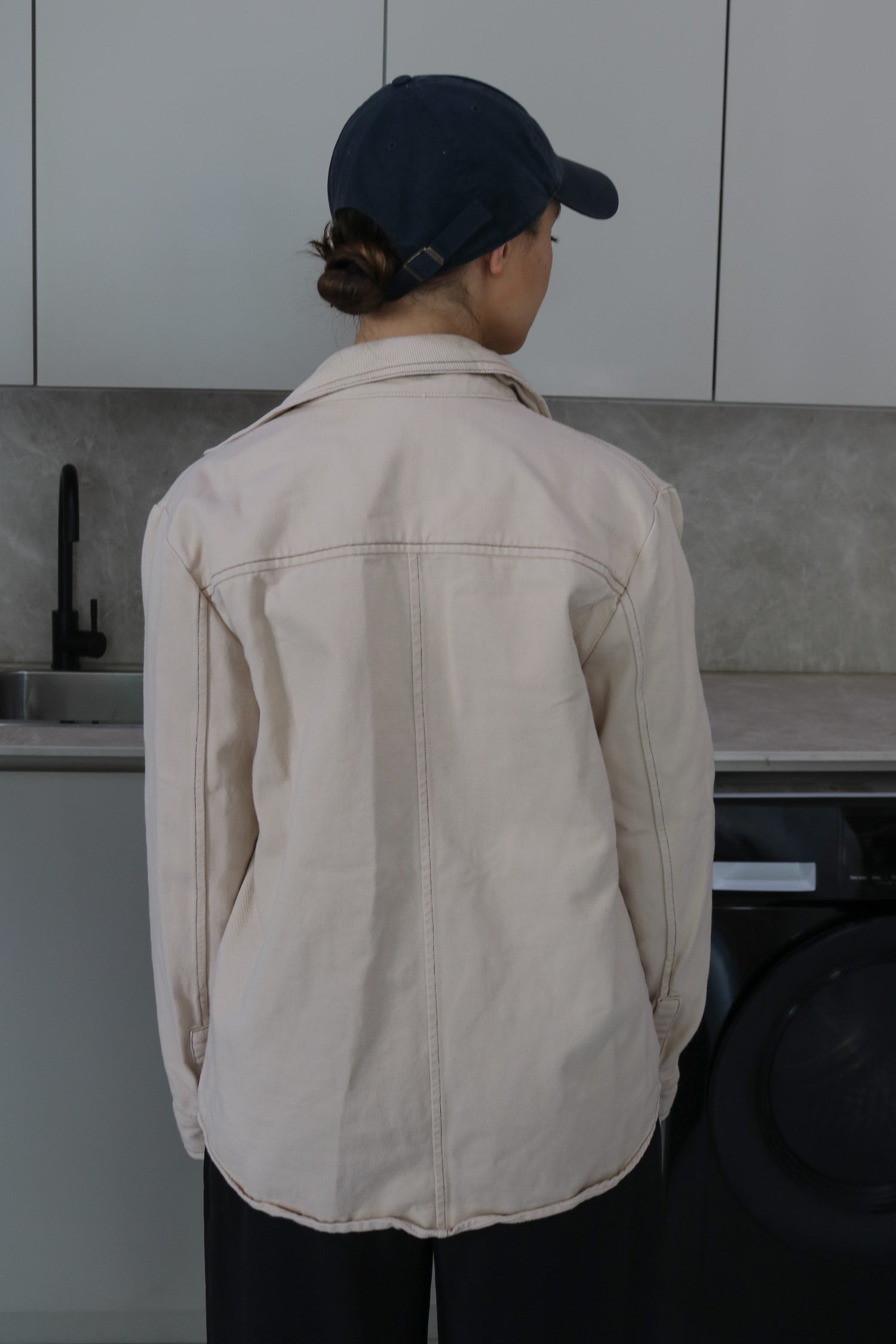 Collared Utility Shacket in Beige, Scarlette The Label, an online fashion boutique for women.