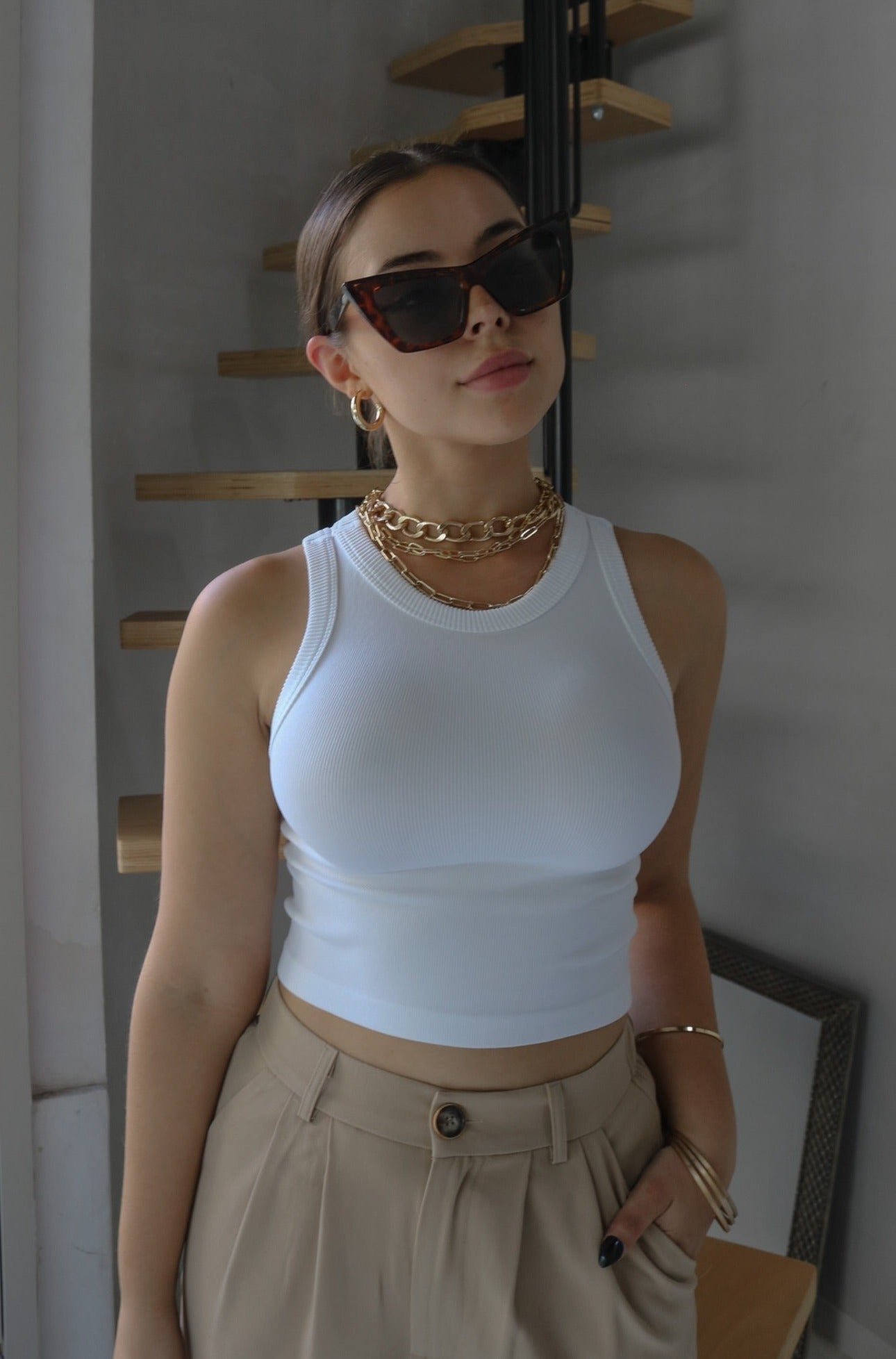 Ribbed Muscle Tank Top in White. Scarlette The Label, an online fashion boutique for women.