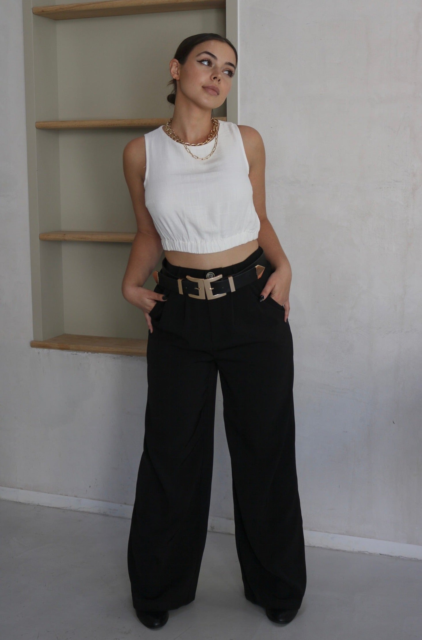 Classic High Waisted Trousers in Black, Scarlette The Label, an online fashion boutique for women.