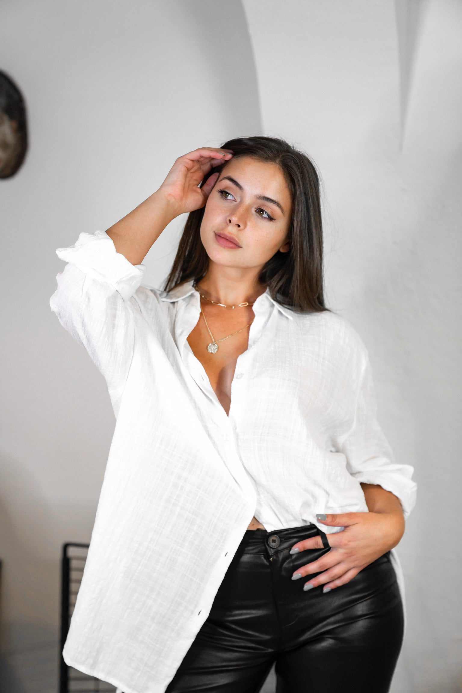 Textured Cotton Button Down in White. Scarlette The Label, an online fashion boutique and label for women.