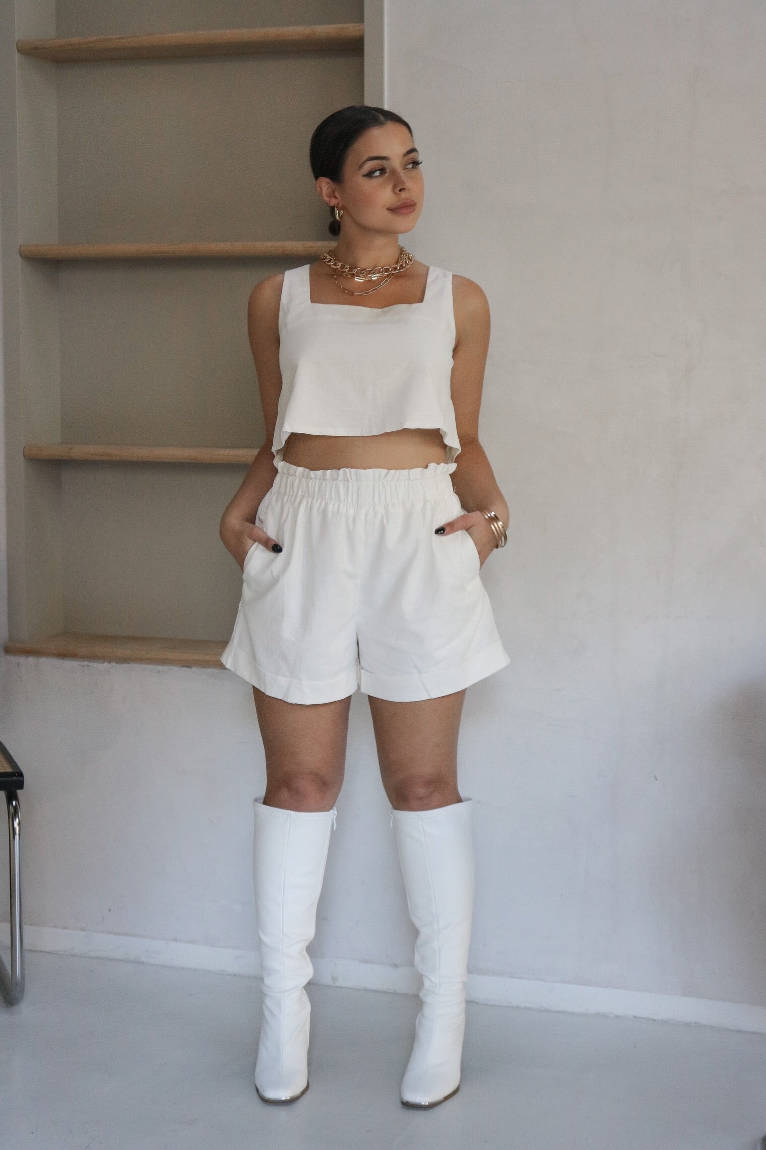 Cotton and Linen Short Set in Ivory. Scarlette The Label, an online fashion boutique for women.