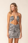 High Waisted Ruched Mini Skirt in Zebra Print. Scarlette The Label, an online fashion boutique for women.